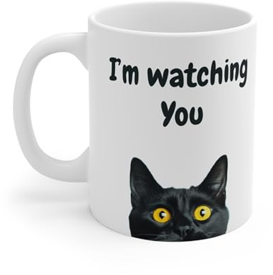 MugsByAly I'm Watching You''Coffee Mug - Humorous Black Cat Mug with Intense Gaze for Cat Lovers