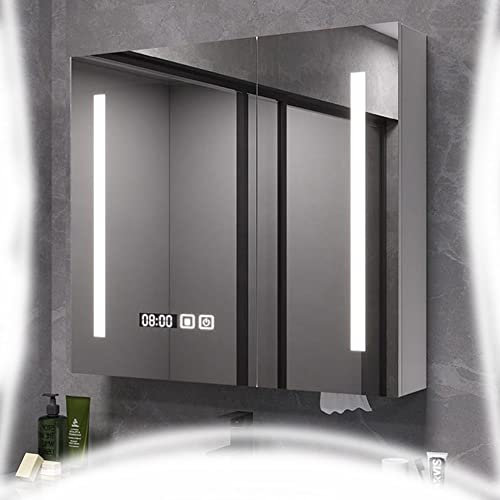 Generisch Badezimmerschrank,Wand für Badezimmer, beleuchteter LED-Kosmetikspiegel, Badezimmer-Medizinschrank mit Spiegel, moderner Aufbewahrungsschrank mit Regalen (Größe: 90 x 70 cm) ()