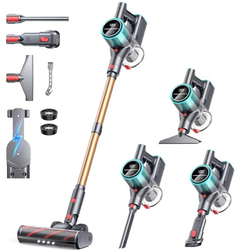 Cordless Vacuum Cleaner, 50Kpa 600W Vacuum Cleaners for Home, 60 Mins Stick Vacuum Cordless Rechargeable, Self-Standing, Wall Mount Charging Household Vacuum Cleaner for Carpet Pet Hair Hardwood Floor