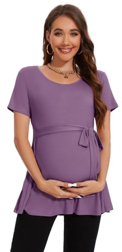 Smallshow Abbigliamento Premaman Tie Front Magliette e Top maternità Donna,Misty Lilac,XL