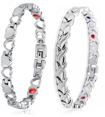 LOCCY Magnetarmband Damen, 2 Stück Frauen Magnet Armband Herz Magnetisches Armband mit Ultrastarke Magnete Geschenk für Geburtstage, Weihnachten, Valentinstag, Jahrestag (Silber Set 3)