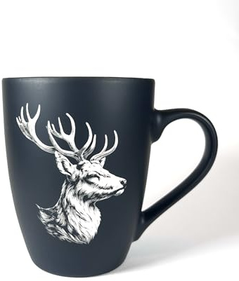 Lasergravur-Shop24 Tasse mit Gravur/auf Wunsch auch mit Text/gummierte Oberfläche/Personalisiert/Geschenk/mit Verschiedenen-Motiven in Geschenkverpackung, Jagd (Hirsch)