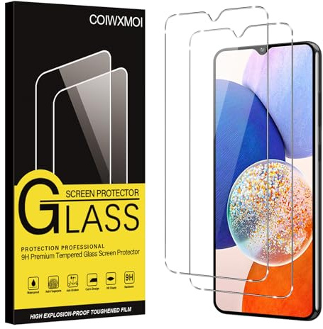 Coiwxmoi Vetro Temperato per Samsung Galaxy A14 5G/4G Pellicola Protettiva 2 Pezzi Durezza 9H Anti-Graffio Anti-impronte Ultra HD Trasparente Senza Bolle Vetrino Protezione Schermo per Samsung A14