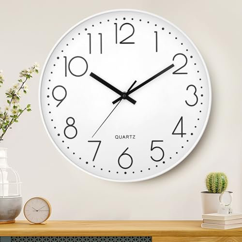 ZHHGOO Orologio da Parete Moderno 30 cm,Silenzioso Senza Ticchettio,Orologio da Parete Digitale per Soggiorno, Camera da Letto, Cucina, Ufficio e Scuola,Argento (Bianco)
