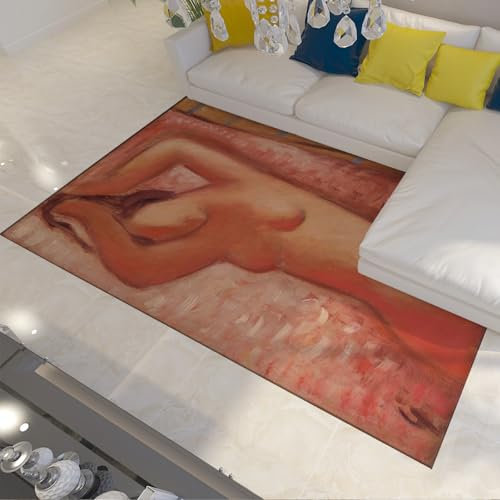 LANDERSION Retro Roter Teppich Einfacher kreativer Bereich Teppich Leichter waschbarer großflächiger Teppich Dekor Teppich für Wohnzimmer Schlafzimmer Terrasse 120x240cm