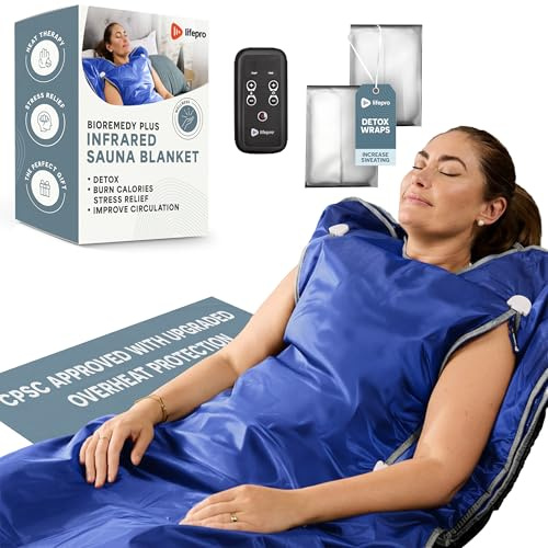 Lifepro BioRemedy Plus Infrared Sauna Blanket – Available in 5 Colors – Portable Far Infrared Home Sauna Bag for Detox, and Relaxation – Adjustable Temp (86–158°F) & Timer – Includes Detox Wraps