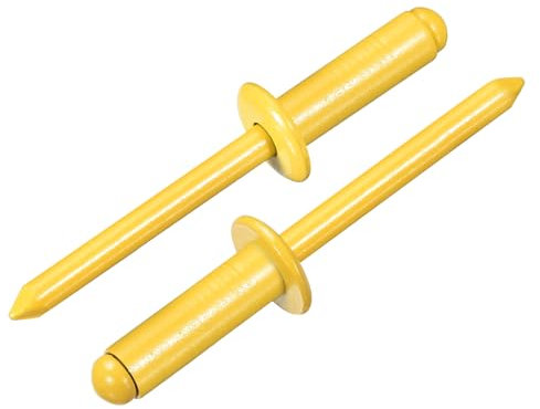 sourcing map Lot de 50 rivets aveugles en aluminium de 6,35 mm x 1,9 cm, poignée en aluminium et mandrin en acier, rivets longs fendus à tête bombée pour métal, meubles, automobile, jaune