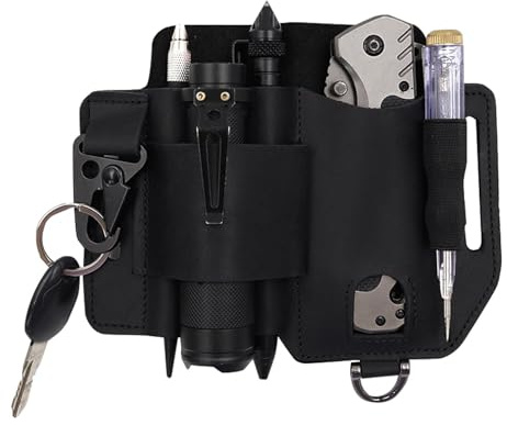 Etui-Gürtel – Multifunktions-Etui-Holster, Herren-Leder-Edcs-Organizer-Etui, Taschenlampen-Holster, Taschen-Organizer mit Schlüsselhalter, hohe Kapazität, Rindsleder-Holster für Messer