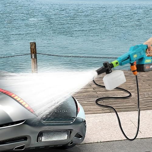 Pulitore ad alta pressione a batteria, ugello 6 in 1, 120 bar, pulitore ad alta pressione senza fili, pistola ad alta pressione sulla batteria con tubo 5 m e 3 velocità, per pulizia e irrigazione