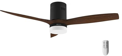 Cecotec Ventilador de Techo con Luz LED Energysilence Aero 5600 Classic Black. 40W, Motor DC, Diámetro 132cm, 3 Aspas, LED 18W, Temporizador, 6 Velocidades, Mando a Distancia, Función Verano/Invierno
