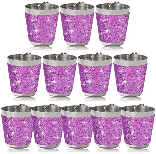 Asfrode 12 Stück 30ml Schnapsgläser Edelstahl Schnapsglas mit Kette, Schnapsbecher Wiederverwendbare Shotgläser Shot Becher Metall zum Umhängen für Hochzeitsfeiern Karneval Partys