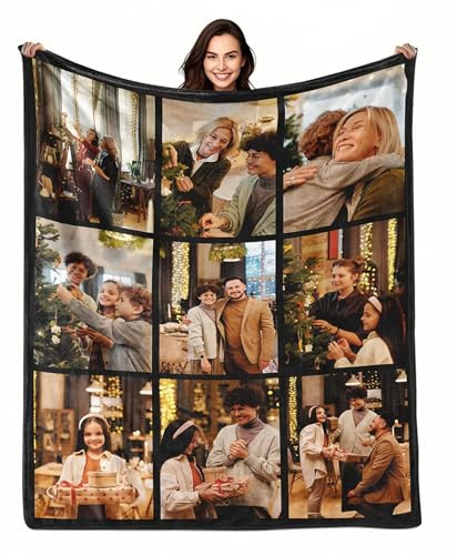 ZUCZUG Fotodecke Geschenke mit Eigenem Foto Name, Super Weich Personalisierte Foto Decke Selbst Gestalten Bedrucken Lassen Kuscheldecke Geschenk für Freunde Geburtstag Weihnachten(9 Foto)