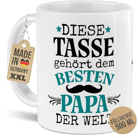 Tassendruck Personalisierte XXL Tasse mit Name - Diese Tasse gehört dem besten Papa - Geschenk zum Vatertag, Geburtstag - Keramik, 500 ml