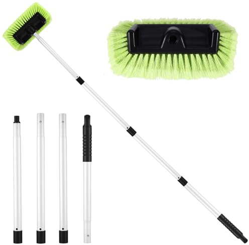 PBT Car Wash Brush with Long Handle Extendable 60”/152cm Larger Soft Bristle Brush Head ,Not Floating Hair Soft Car Washing Brushs for Car RV Boat Truck SUV Caravan Solar Panel House Siding,Sweep Snow