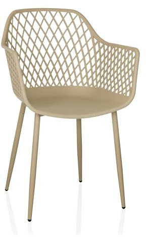 hjh LIVING Chaise Coque avec accoudoirs, résistante aux intempéries BEGIO L Chaise en Plastique in- et Outdoor pour Jardin, terrasse ou Salle à Manger, Beige