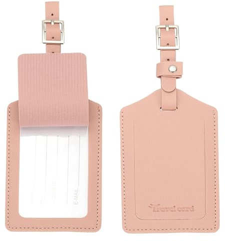 PATIKIL Etiquetas Para Equipaje, Etiquetas Nombre En Cuero PU Rosa Accesorios Para Bolsas Viaje Artículos Esenciales Para Vuelos Y Registro En Hotel Con Protección Privacidad 2Pcs
