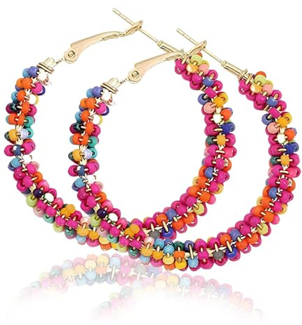 Böhmische bunte Perlen ohrring für Damen Sommer, Frau Modische Hoop Anhänger, bunte Hängende Ohrringe, für Frauen, Freundin, Mama/Festival Schmuck