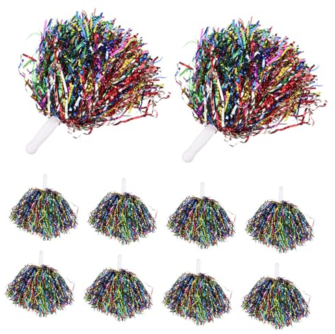 UPKOCH 10 Stück Teiliges Bunte Cheerleader Pompons mit Griff Leichte Handpoms für Sportveranstaltungen Tanz Wettkampf-Requisiten für Jubeltruppen und Fans