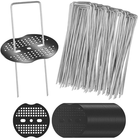 Unkrautvlies Haken, Erdhaken 50 Stück + 50 Stück Unterlegscheiben (150 x 40mm, Ø2,5mm) Anti Rost Verzinkte Bodenanker, Erdnägel aus Stahl im Set zur Befestigung von Unkrautflies