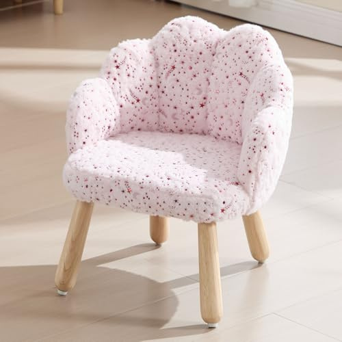 chairus Kids Armchair Faux Fur Single Accent Chair for Bedroom Upholstered Toddler Sofa Chair with Wood Legs (Pink)