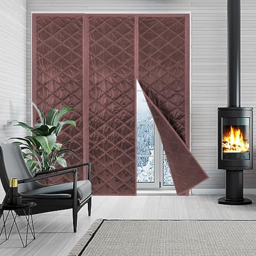 FYHDSH Thermo Türvorhang Kälteschutz, Magnetischer Wärmeschutzvorhang für, Winddichte Thermovorhang Tür, Winter Verdickter Türvorhang, für Balkontür Haustüren, 170x240cm, braun