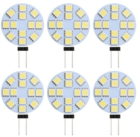 Bombilla G4 LED 2W 12 24V 200LM Blanco Frío 6000K No Regulable 12x5050 SMD | 6 Unidades,6000-6500K,100-110 lm (12 LED),12 LED 5050,Fácil de usar,Alto brillo