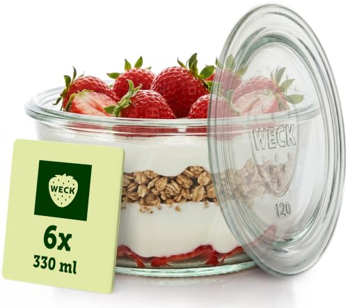 Weck Gläser 330ml – 6er Set mit Deckeln – Guglhupfform – robuste Dessertgläser, Einkoch- & Einmachgläser – Weckglas ideal für Nachtisch, Pudding und kleine Kuchen