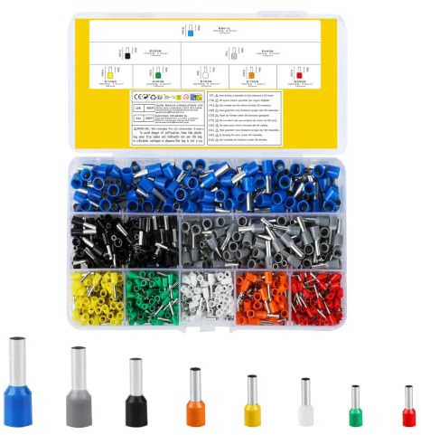 LiangSanXin 800 Puntalini Isolati AWG7-22 Kit Terminali Cavi Elettrici | Capicorda a crimpare resistenti, ideali per realizzare collegamenti stabili su cavi doppi di auto e garage
