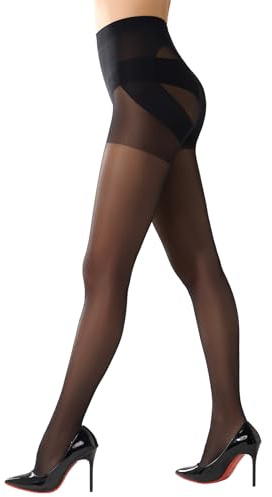 MANZI Bauchweg Feinstrumpfhose Damen Po-Lifting Shape Strumpfhose 20 Den | Transparente Matte Shaping Nylon Strumpfhose Hautfarben und Schwarz 1 Paar