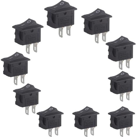 10 Stück Schwarz Mini Kippschalter,2 Polig Ein/Aus Wippschalter,Klein Eingebettet Rechteck Einbauschalter,Mikroschalter Miniboot, 2 Pins 2 Position,für Häuser,Industrie Etc