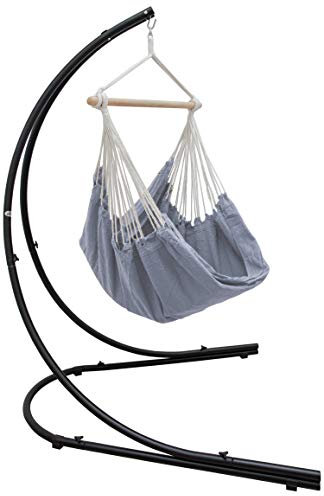 AMANKA XXL Hängesessel mit Gestell - Hängestuhl 185x130cm mit 210cm Metall Ständer für Garten - Großer Outdoor & Indoor Hängesitz für Erwachsene - Metallgestell Wetterfest für Balkon und Terrasse