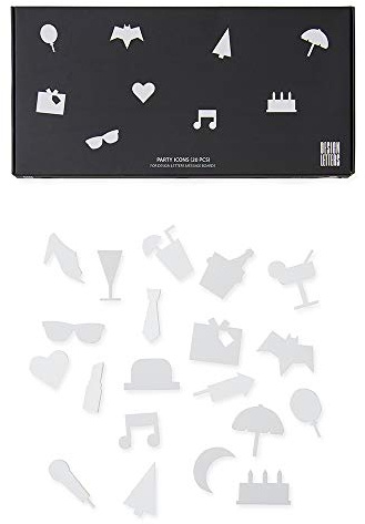 Design Letters Party Icons für Message Boards, 20 Stück (Weiß) - Grafische Symbole für Ihre Party. Erstellen Sie eine unterhaltsame Getränkekarte mit den scharfkantigen Symbolen auf der Tafel