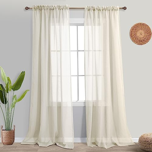 KOUFALL Tende beige lunghe 274 cm, per patio ed esterni, set di 2 pannelli, extra lunghe, estive, filtranti la luce, effetto lino, tende semitrasparenti, per porte scorrevoli in vetro, soggiorno, casa