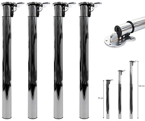 Mendler 4er-Set Tischbein HWC-H35 für Schreibtisch Tischfuß klappbar Drehmechanismus höhenverstellbar 70-110cm - Edelstahl-Optik