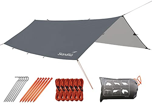 Skandika Sonnensegel L 3 x 3 m | Sonnenschutz rechteckig, wasserdicht, UV-Schutz, UPF 50+, 3000 mm Wassersäule, Abspannseile, Heringe | Sonnen- und Regenschutz für Campen, Wandern, Garten, Balkon (L)