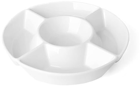 Sweese Chip & Dip Serving Set, Porcelain Divided Serving Platter, Relish Tray, Perfect for Chips and Dip, Veggies, Candy and Snacks, White