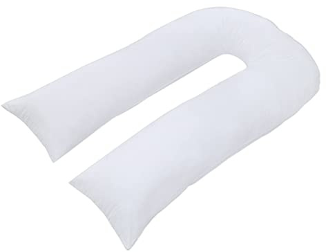 CHILIMILII 9 Ft U Shaped Pillowcase Cover Full Body Nursing Maternity Pregnancy Support Pillowcase in silver, Cream & White color (White)