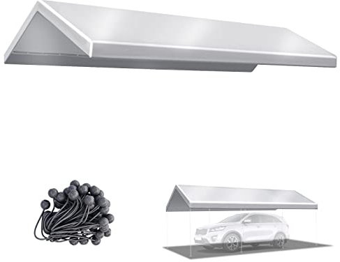 BenefitUSA Verbessertes mehrfarbiges Vordach, nur 3 x 50 cm, Carport-Ersatzdach, Outdoor-Zelt, Garage, Oberseite, Plane, Unterstand mit Kugelspannern (Silber)