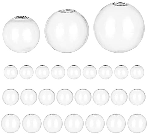 PH PandaHall 30pcs Mini Glass Globe Bottle Globe Hollow Ball Wish Ball Bottle Crystal Glass Dome Cover Blown Beads for DIY Jewelry Pendant Earring Craft Making, 20/25/30mm