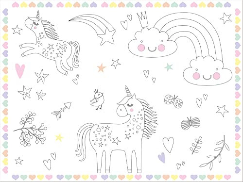 Folat 68337 Tischsets Malvorlagen Unicorns & Rainbows - 6 Stück