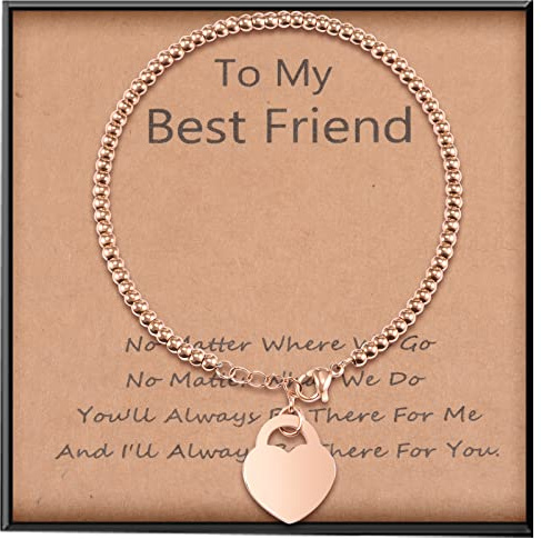 YELUWA Bester Freund Herz Perlen armband, bester Freund Geschenk für Frauen, bester Freund Geburtstag Freundschaft Geschenke für Frauen Freunde weiblich Frauen Teens Valentinstag Roségold