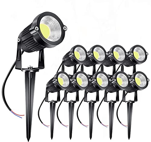Lot de 10 projecteurs LED COB, éclairage paysager extérieur basse tension 5W 220V projecteurs de jardin réglables,Projecteur extérieur d'aménagement paysager pour arbre,Allée (White Light, 10 PCS)