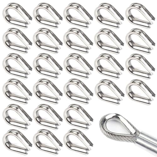 50 Pezzi Fune Metallica Ditale M4 Ditali in Acciaio Inox 304 Anello di Fissaggio del Manicotto Della Fune Metallica per Cavo Acciaio da 4mm Diametro