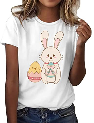 Lässiges, mit Ostern bedrucktes Kurzarm-T-Shirt mit O-Ausschnitt für Damen Haus Anzüge Frau