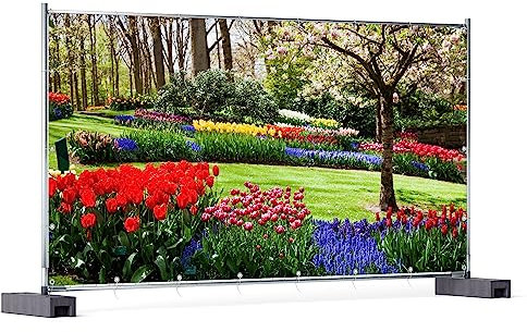 Wallario XXL Outdoor-Poster für Garten oder Balkon Bunte Blumen und Kirsch-Baum im Park blühen im Frühling, Motivbanner Größe: ca. 340 x 173 cm, Outdoor-Bild