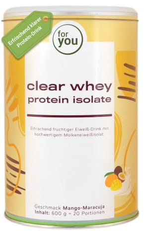 for you Clear Whey Protein Isolate Mango-Maracuja - 600g (20 Port.) - Hoher Eiweißanteil 94%, laktosearm, sojafrei - Eiweiß trägt zum Aufbau & Erhaltung von Muskelmasse & normalen Knochen bei