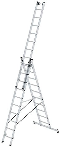 PROREGAL Sprossen-Mehrzweckleiter 3-teilig mit nivello®-Traverse und Wandlaufrollen | 3x10 Sprossen | Leiter, Teleskopleiter, Trittleiter, Bockleiter, Sprossen-Doppelleiter