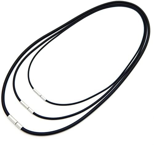 Aleasha 3 Pcs Rubber Cord Necklace for Women Men Black Stainless Steel Clasp 1.5mm 2mm 3mm Length 45 50 55 cm Waterproof Cord Men Women