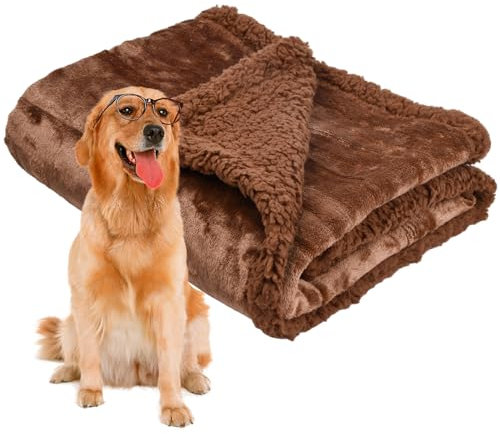 Hundedecke, 71x100cm Haustierdecke Wasserdicht, Katzendecke Flauschig für Sofa, Waschbare Welpendecke, Zweiseitiges Material Haustier Decken, Bett Decken für Hunde Katze (Braun)