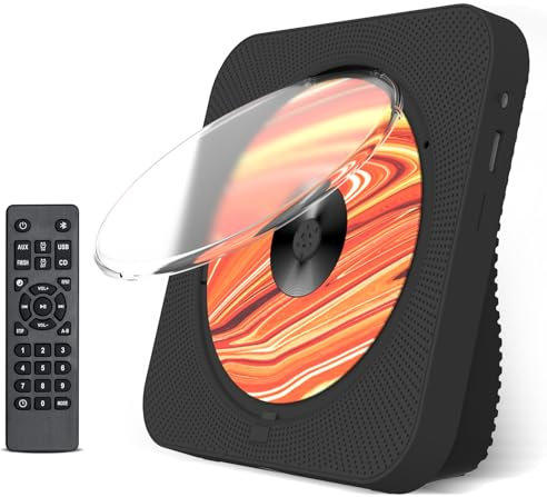 Lecteur CD, CD Player Portable Bluetooth, CD Player Kpop de Bureau Ménage avec HiFi Double Haut-Parleur, Mini Enfant Lecteur Musique avec écran LCD Radio FM Télécommande Prise Casque AUX/USB, Noir